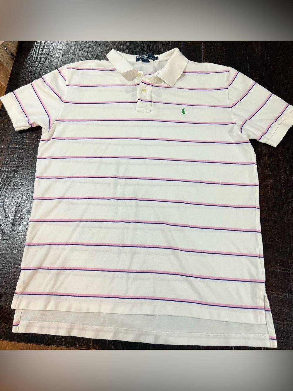 Polo Ralph Lauren Polo Shirt Mens XL Pink Navy Blue Striped Cotton Preppy Pique